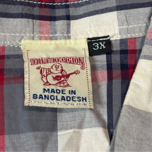 True Religion Shirt Mens XXXL 3XL Red Grey Pearl Snap Plaid Western Cowboy Rodeo - Picture 3 of 5